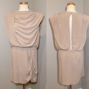 ASOS 100% Viscose Asymmetrical Draped Mini Dress in Linen color SIZE 14